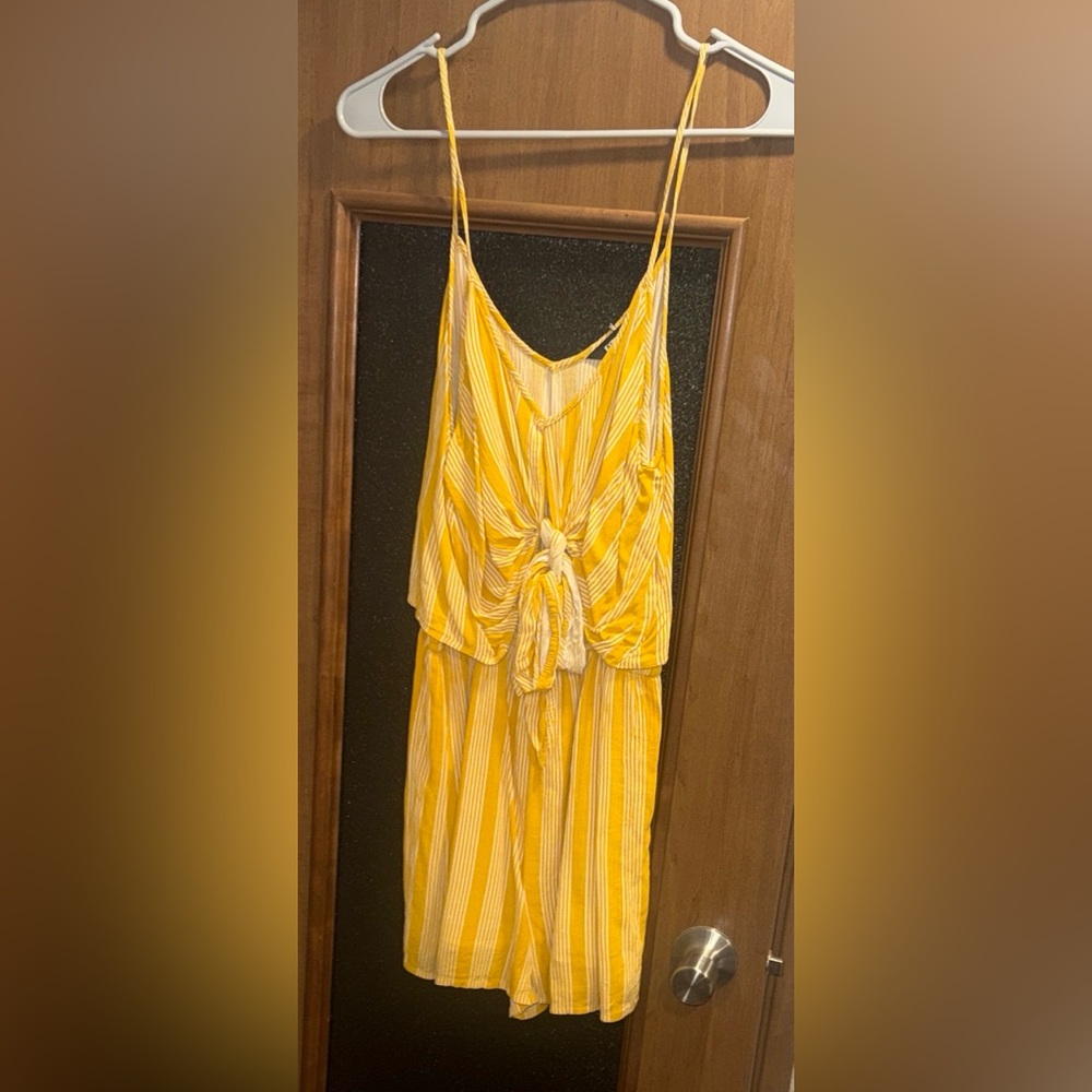 Express Mustard Striped Wrap Romper